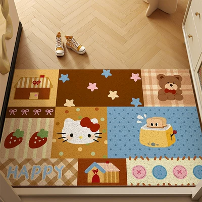 Cute Kitty Cat Silk Loop Entrance Door Mat Dopamine Carpet Entryway Doormat Dirt-Scraping Mat (Avtomobil döşəmə paspasları) - star-bear-4060cm-silk-circle