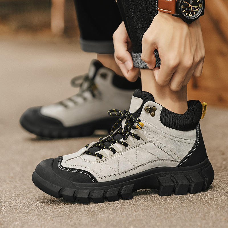 Men's Outdoor Hiking Shoes High-Top Wear-Resistant Height-Increasing Shoes Warm British Trend Casual Men's Shoes Snow Bo_vogvips.com