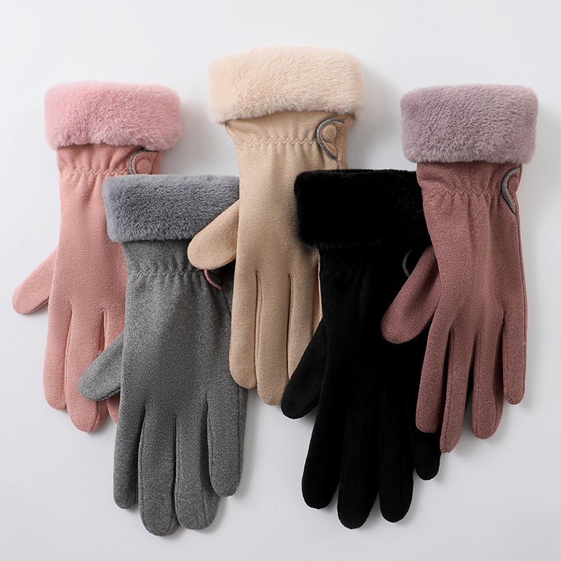 Guantes térmicos para mujer con forro polar para montar y conducir engrosados ciclismo a prueba de viento al aire libre de terciopelo a prueba de frío Otoño e Invierno guantes