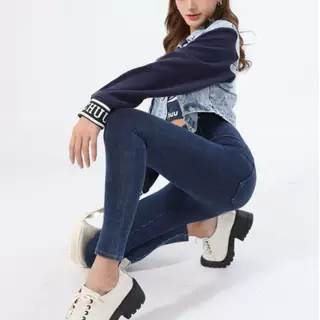 Women's Fashion Slimming Washed Denim Yoga Pants - Blue - View 1