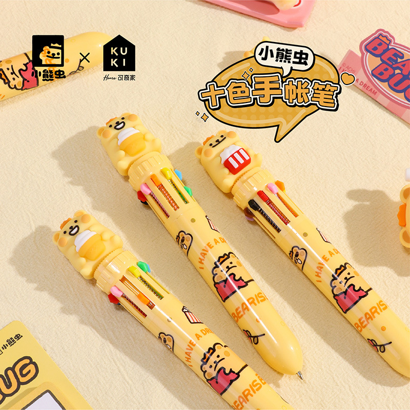 KUKI KOKI osos pequeños bolígrafo multicolor auténtico en un corazón de niña dibujos animados creativos bolígrafo estudiantil