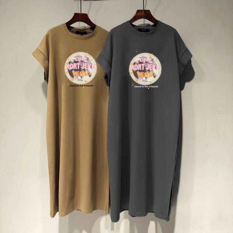 Short-sleeved T-shirt Split dress Women's Spring and Summer New Mid-length Over-the-knee Casual Long Dress plus size Flying Sleeve Dress Short-sleeved T-shirt Split dress Women's Spring and Summer New Mid-length Over-the-knee Casual Long Dress plus size Flying Sleeve Dress