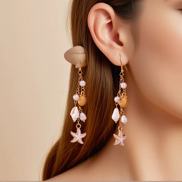 European and American Cross-Border Conch Starfish Earrings Bohemian Y2K Pink Girl Girl Heart Holiday Style Earrings Accessories