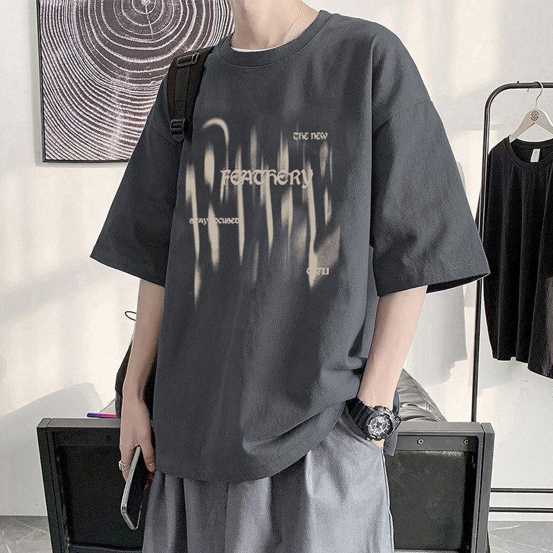 Verano nuevo estilo camiseta suelta de manga corta marca de moda para hombre casual media manga camiseta de moda camisa de fondo ropa de manga de cinco puntos