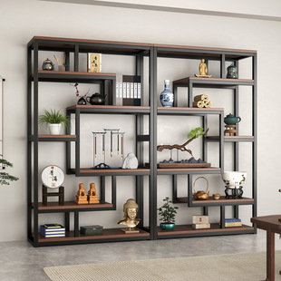 New Chinese Style Ancient Shelf Tea Room Storage Rack Tea Display Cabinet Non-Solid Wood Whole Wall Living Room Entrance Display Cabinet