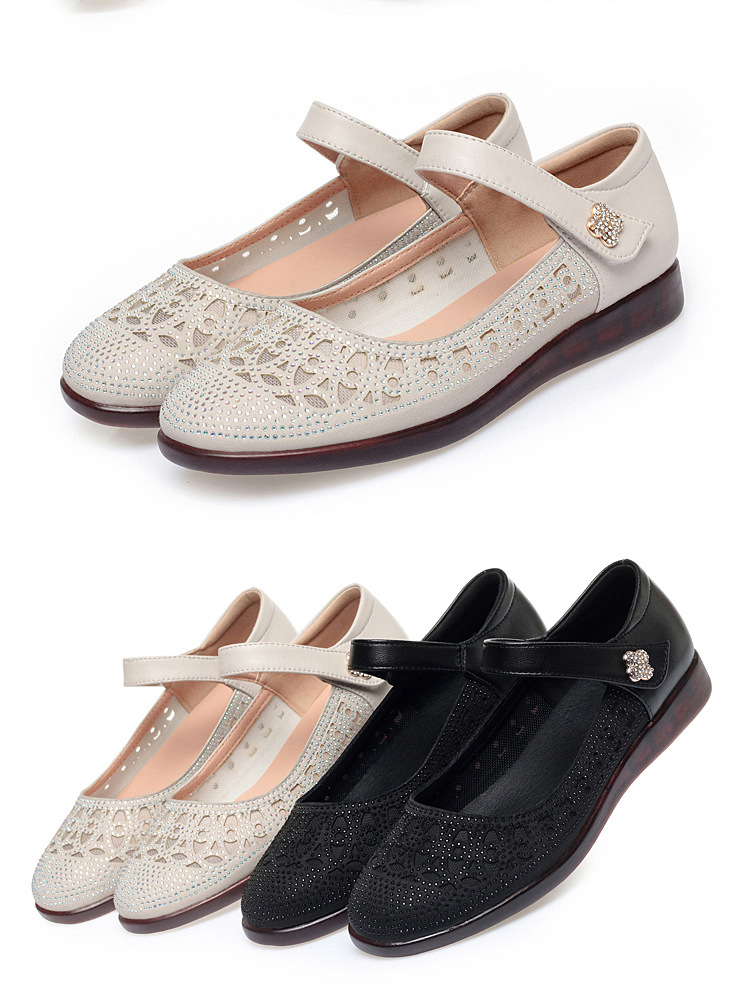 Sandal da thật quai chữ V đế bệt mùa hè cho nữ cỡ lớn — Màu be chi tiết 19