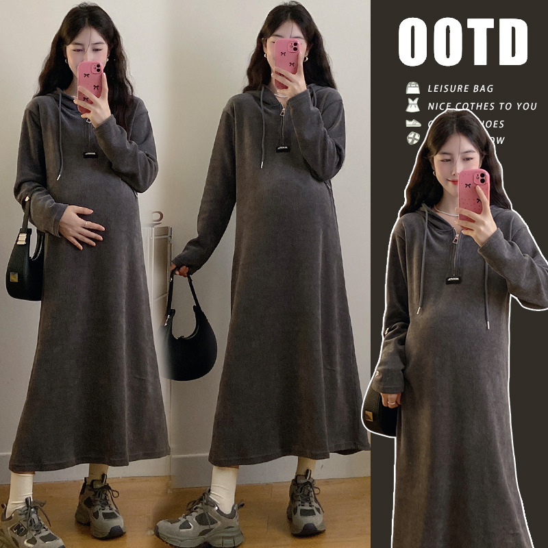 2024 Maternity New Style Thickened Autumn and Winter Super Long Over-knee Gentle Casual Loose dress Women