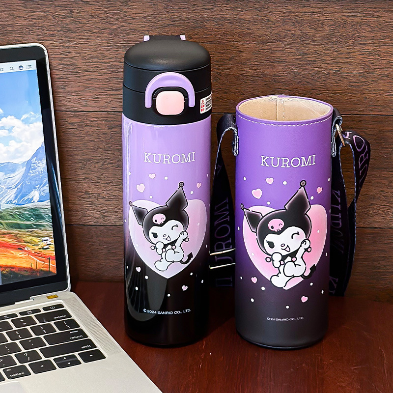Sanrio Kulomi Taza de calor para niños 2024 nuevo tipo con taza de agua de paja para niñas lindas tazas de doble bebida portátiles