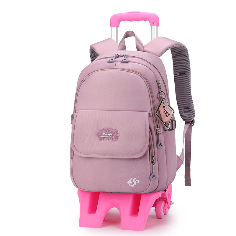 Peces naturales nuevo carro Escuela Primaria niñas color sólido estilo gran capacidad de reducción carga mochila desmontable