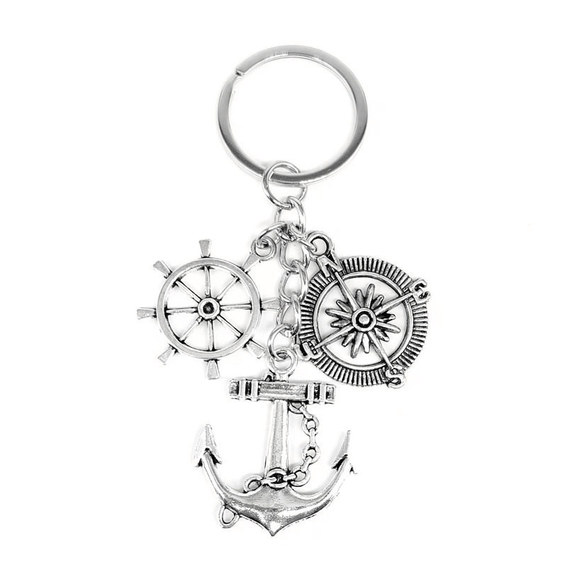 European and American Cross-border Navigation Retro Ship Rudder Anchor Keychain Compass Key Chain Car Bag Decorative Pendant