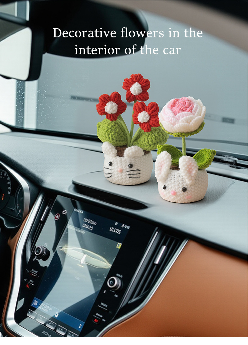 Wholesale of cross-border new handmade small potted flower crocheted artificial flower decorative ornaments, finished knitted potted plants pic 7