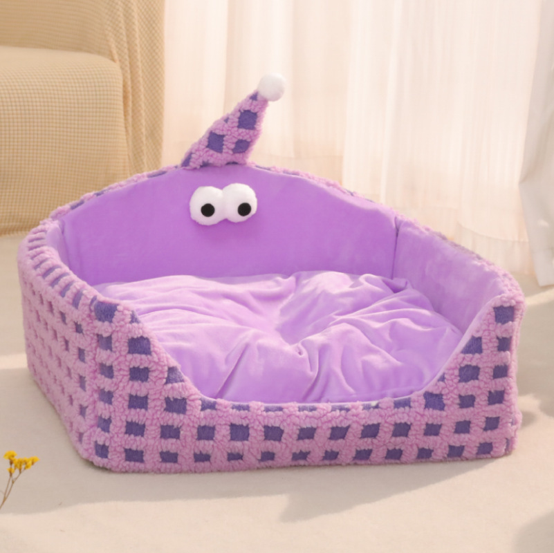 Cama de gato caliente en invierno, lana de luna, abrazando con las manos, esponja, cama de gato semicerrada extra grande, desmontable, perro