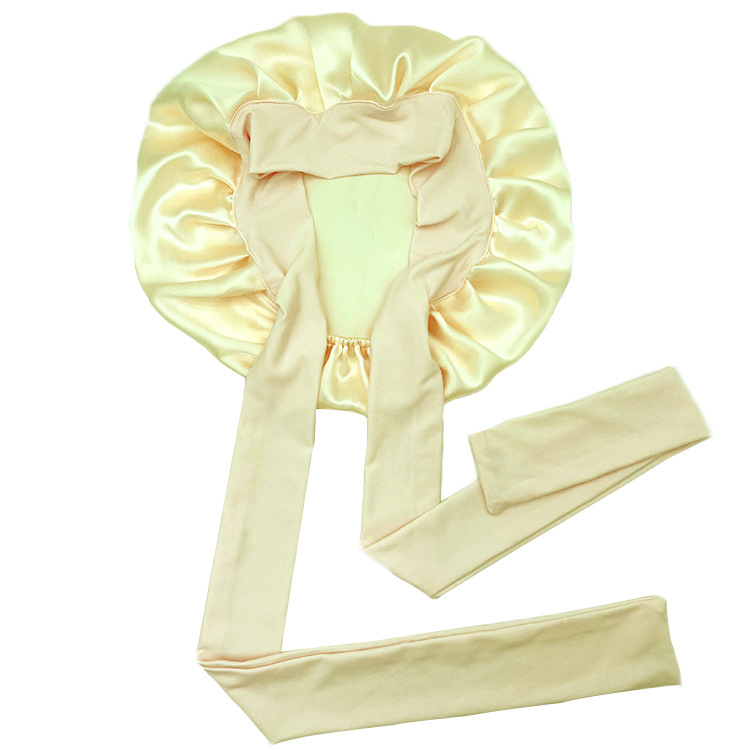 シンプルなマルベリーシルククレープサテンヘアケアつば広リボン調節可能な弾性大型シルクナイトキャップ女性の新しい帽子