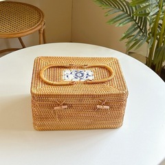 Vietnamese Autumn Vine Weaving Storage Box, Tea Ceremony Accessories Storage Box, Rectangular Desktop Item Storage and Organizing Box, Large