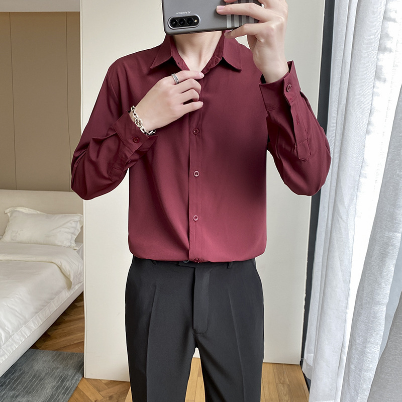 Spring and Autumn Inner Shirt Men's 2022 Early Autumn New Solid Color Long Sleeve Shirt Fashionable Handsome All-match Shirt Top Clothes Spring and Autumn Inner Shirt Men's 2022 Early Autumn New Solid Color Long Sleeve Shirt Fashionable Handsome All-match Shirt Top Clothes