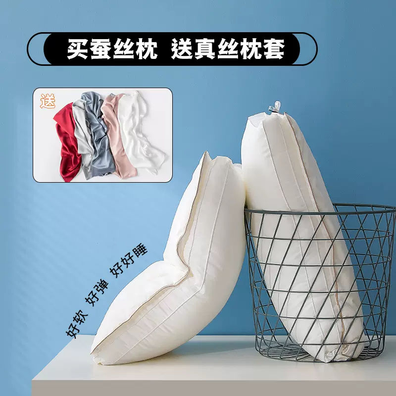 丹迪斯蚕丝枕一件代发中高枕型 双人特软枕头枕芯批发送真丝枕套