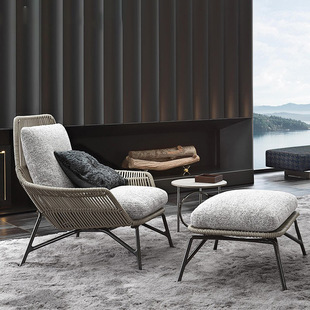 Outdoor Single Rattan Sofa Chair Villa Balcony Leisure Rattan Chair Three-Piece Combination Outdoor Courtyard Garden Lounge Chair