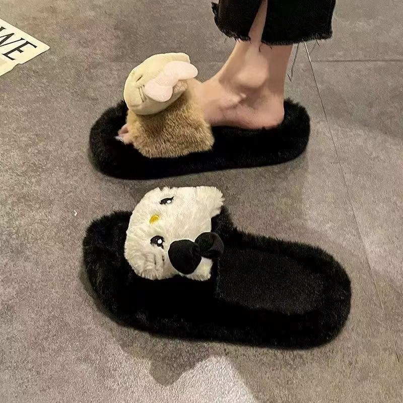 kitty猫毛毛拖鞋厚底增高外穿防滑百搭秋冬季居家保暖棉拖鞋可爱|undefined