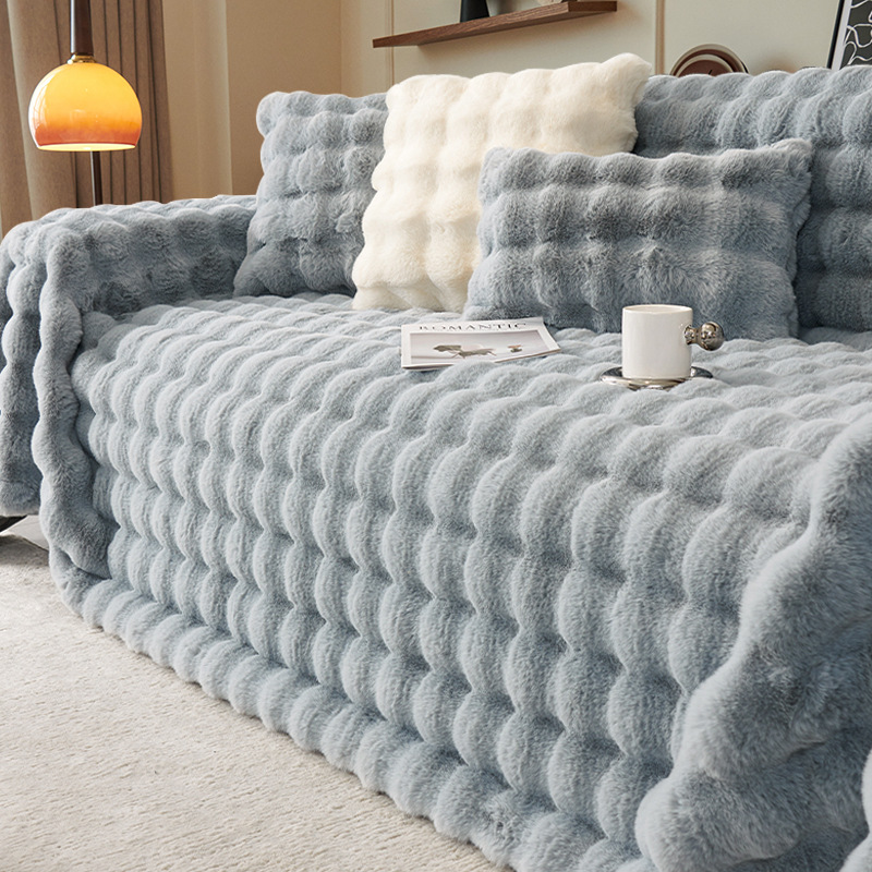 Todo incluido nuevo sofá de otoño y invierno para gatos cubierta de conejo peluche grueso cálido sofá cubierta toalla cojín manta sala de estar