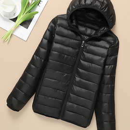 薄款棉服女轻薄羽棉棉袄女轻便棉衣黑色连帽大码宽松小棉袄工作装