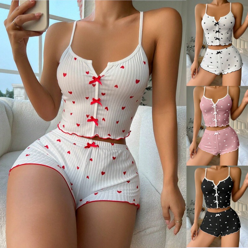 Cross-Border 2026 Women's Summer Casual Camisole Pajamas Two-Piece Set Thin Sleeveless Loungewear Sexy Lingerie Wholesale