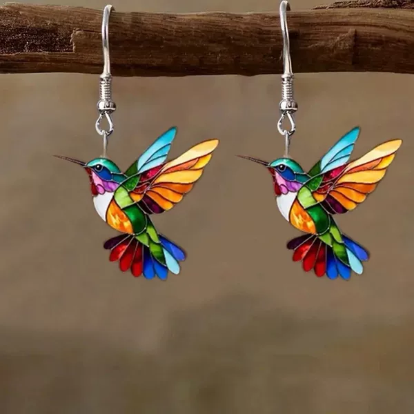 In-Stock Cross-Border European and American Acrylic Hummingbird Women's Earrings - Colorful - New Year, Easter, and Valentine's Day