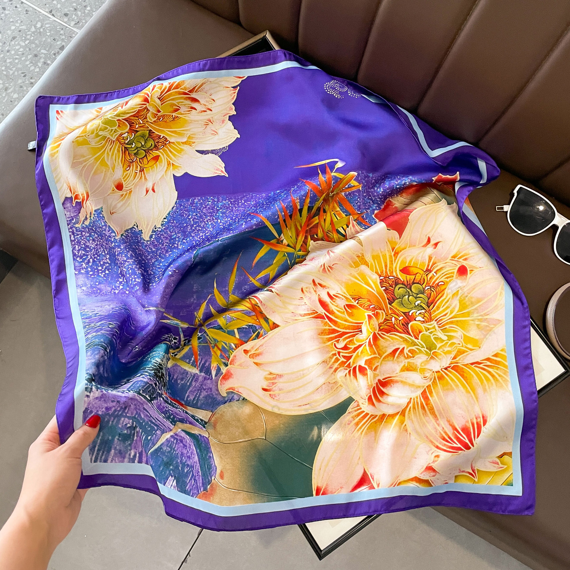 62g Weight Silk Scarf Classification Holiday, Daily Occasion Polyester Material Flower Pattern Spring&Summer Season Women's Gender Elegant, Korean Style Style Women's Elegant Korean Style Flower Polyester Silk Scarf 11