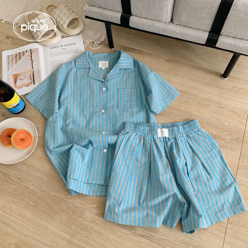 Summer Striped Thin Cotton Women's Pajamas, Soft, Breathable, Skin-Friendly Loungewear, Short-Sleeved Shorts That Can Be Worn Outside Summer Striped Thin Cotton Women's Pajamas, Soft, Breathable, Skin-Friendly Loungewear, Short-Sleeved Shorts That Can Be Worn Outside