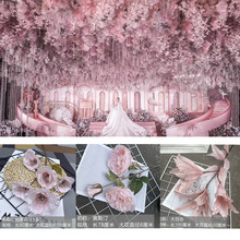 婚慶粉色系仿真花假葉夢幻主題婚禮堂路引插花裝飾絹花 廠家直銷