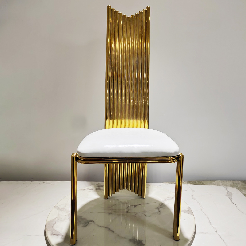 Modern Simple Accessible Luxury Stainless Steel Conference Dining Chair Hotel Wedding Banquet Creative Straight Back Design Leather Cloth Chair