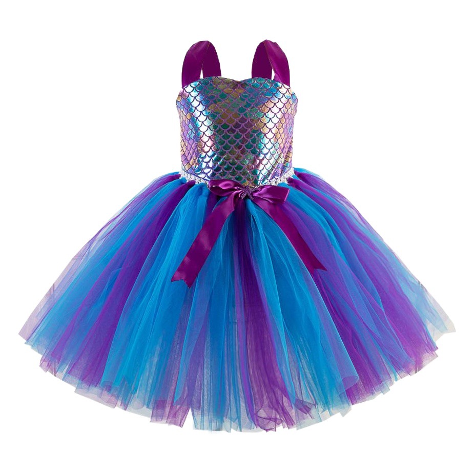 2024 Navidad ropa de los niños europeos y americanos sirena niña vestido mano atado malla cospaly vestido para tocado gratis