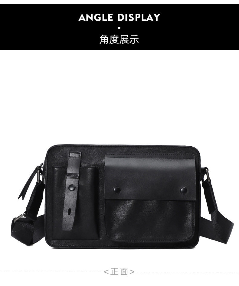 Túi đeo chéo nam da bò lớp đầu sức chứa lớn 27×9×18 cm — Màu đen chi tiết 10