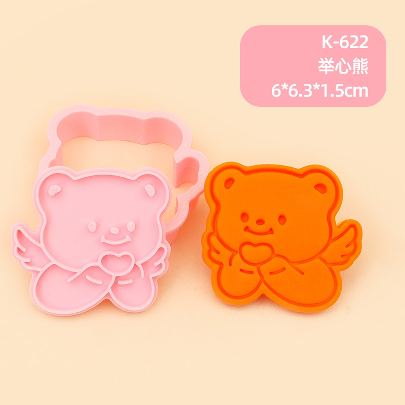 Molde de galletas de oso de mantequilla Postre de oso de oso de marca de galletas fondant prensa manual 3D herramienta de horneado de prensa tridimensional
