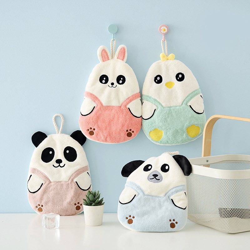Cute Cartoon Thickened Water Absorbent Kitchen Quick-drying Hand Towel Coral Hanging Hand Cloth Children's Towel Wipe Handkerchief