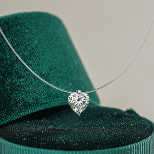 S925 Sterling Silver 1 Carat Heart-Shaped Moissanite Invisible Transparent Fishing Line Pendant Necklace Women's Fish Tears Star Model