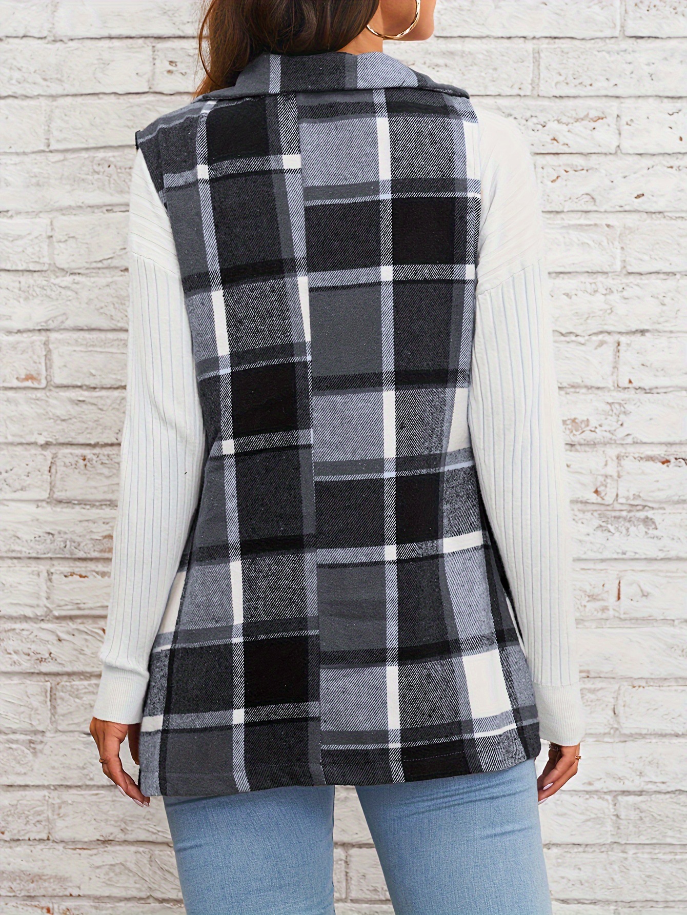 Fashion women‘s lapel suit vest plaid jacket