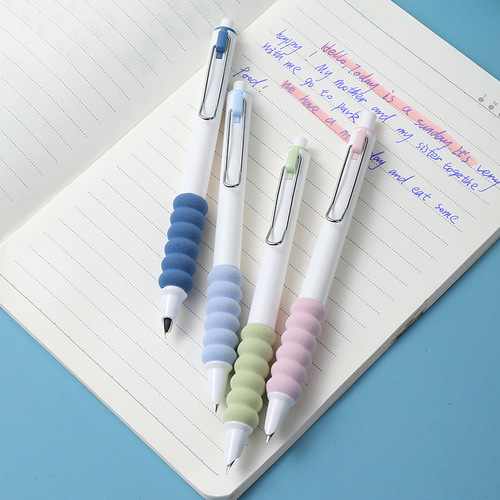  New Soft Grip Sponge Decompression Press Pen Round Grinding Small Tip 0.38 Ink Bag Student Writing Pen