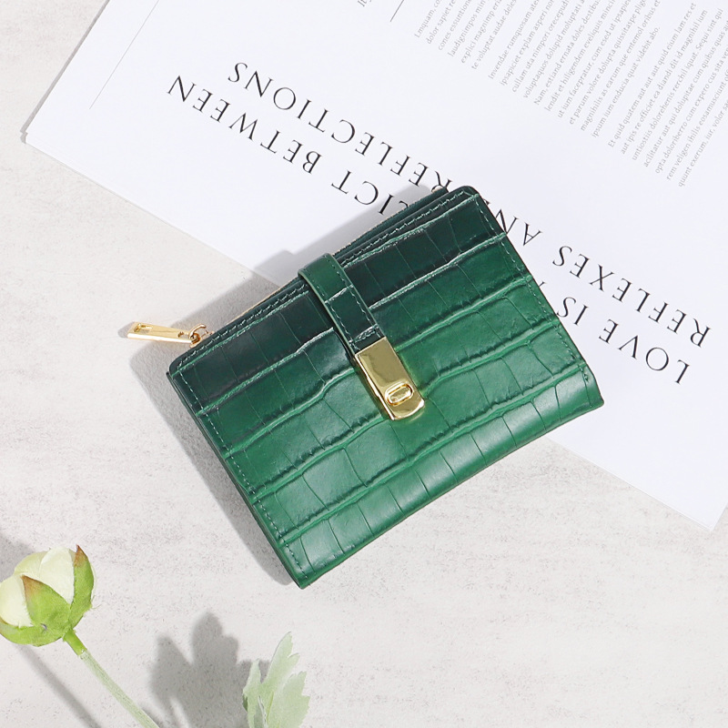 Monedero plegable con diseño de piedras para mujer, moderno y versátil, diseño de color degradado, cartera de verano, estilo corto y sencillo para estudiantes.