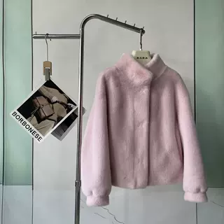 金貂绒仿水貂皮大衣皮毛一体环保皮草女立领短款冬季毛毛外套新品