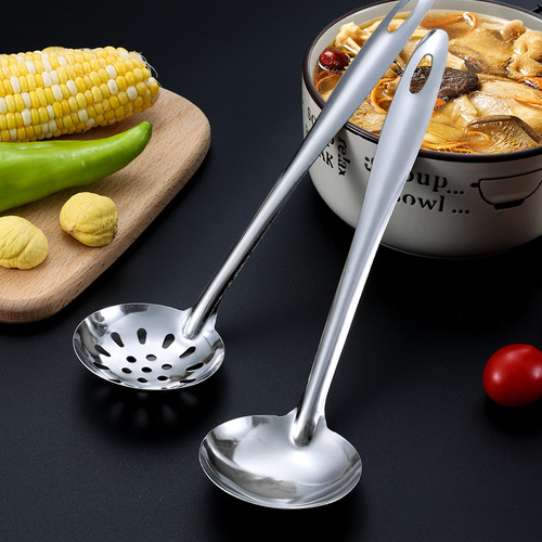 Wholesale stainless steel hot pot tableware soup spoon slotted spoon long handle household divided spoon public large soup spoon with hanging handle