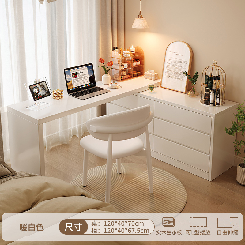 Escritorio de esquina, dormitorio, tocador semicerrado, luz integrada, lujo moderno, escritorio de oficina en forma de L de alta gama, banco de trabajo