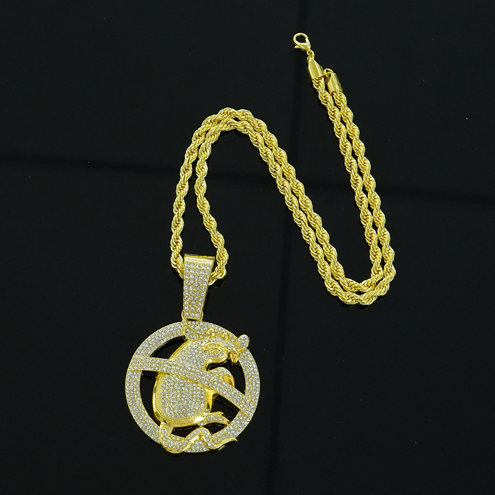 Nuevos productos transfronterizos europeos y estadounidenses de aleación de diamante completo collar colgante de ratón hip-hop con joyería collar cubano al por mayor