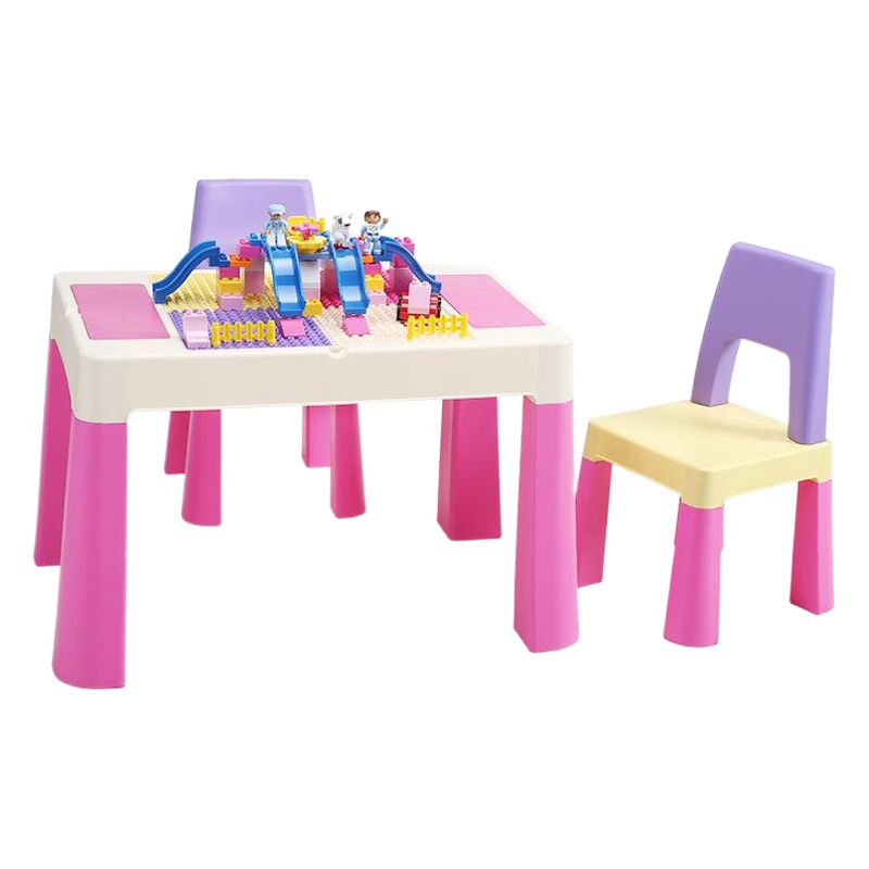 Children's Building Block Tables and Chairs, Multi-Functional Plastic Assembly Toy Tables, Compatible with Large and Small Particle Toys, Kindergarten Tables and Chairs