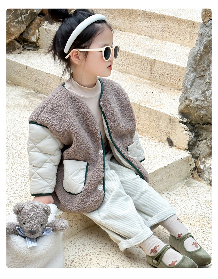Children's granular plush warm for boys girls Korean version baby 2023 new autumn and winter cotton jacket_voghion.com