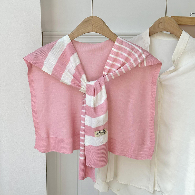 Primavera y otoño tejido a rayas cruzadas pequeñas sopales de cuello decoración delgada hombro de collar falso cardigan nudo