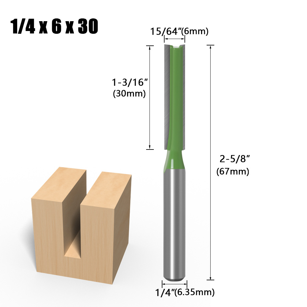 Cuchilla ranurada dos en uno con mango de 1/4 y 6 vástago Cuchilla ranurada recta de un solo filo y doble filo Cuchilla ranuradora de corte Fresa para carpintería