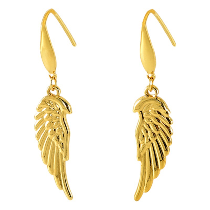 Nuevo diseño transfronterizo, pendientes de alas de plumas de acero inoxidable, pendientes de moda chapados en oro únicos, fábrica al por mayor