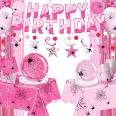 クロスボーダー新製品ピンククモの巣誕生日パーティー食器セット子供用ピンククモパーティー用品誕生日バナー