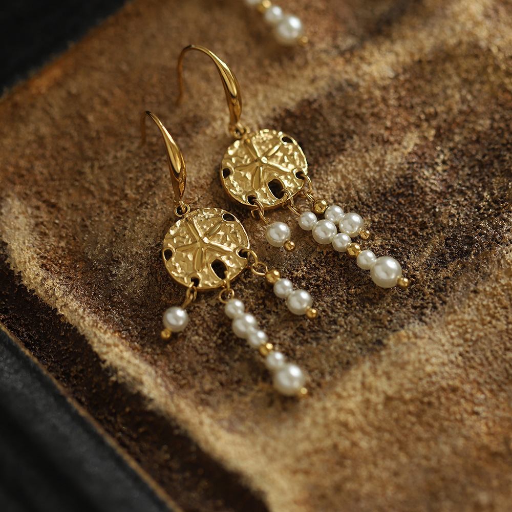 Dreamcatcher Starfish Pearl Stainless Steel Earrings