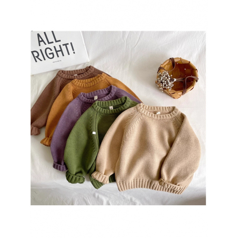 Buy without hesitation! Korean style children's sweater for spring and autumn, retro knitted pullover, raglan jacket, loose base layer.